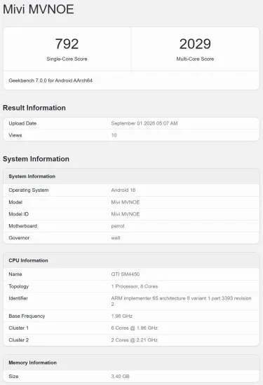 Mivi One 5G en Geekbench