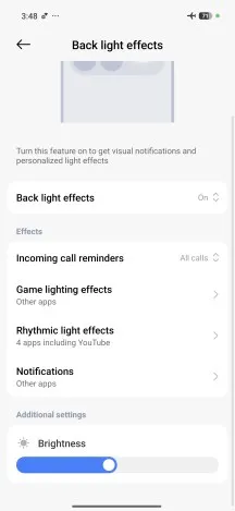 Backlight effects settings - Poco F9 Ultra review