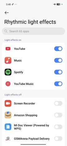Backlight effects settings - Poco F9 Ultra review